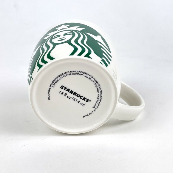 Starbucks Mug White Ceramic With Mermaid Siren Logo 14 Fl. Oz. Coffee Mug Cup - Picture 5 of 6